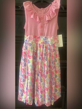 marmellata Pink Striped Top Floral Skirt Girls' Dress